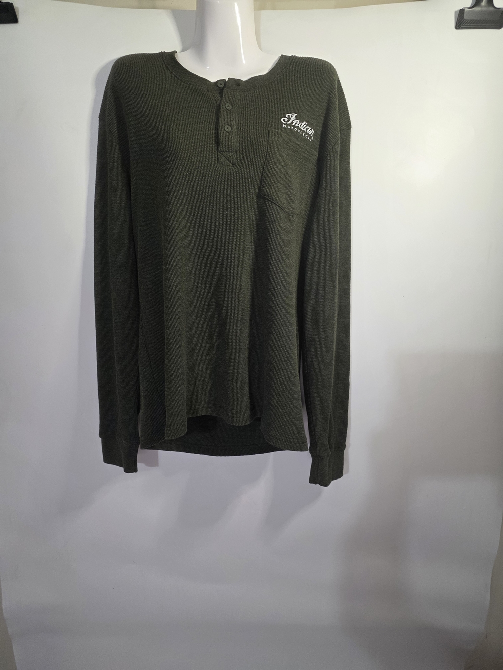Men's Olive Green Thermal Henley with Chest Pocket - Indian Motorcycle